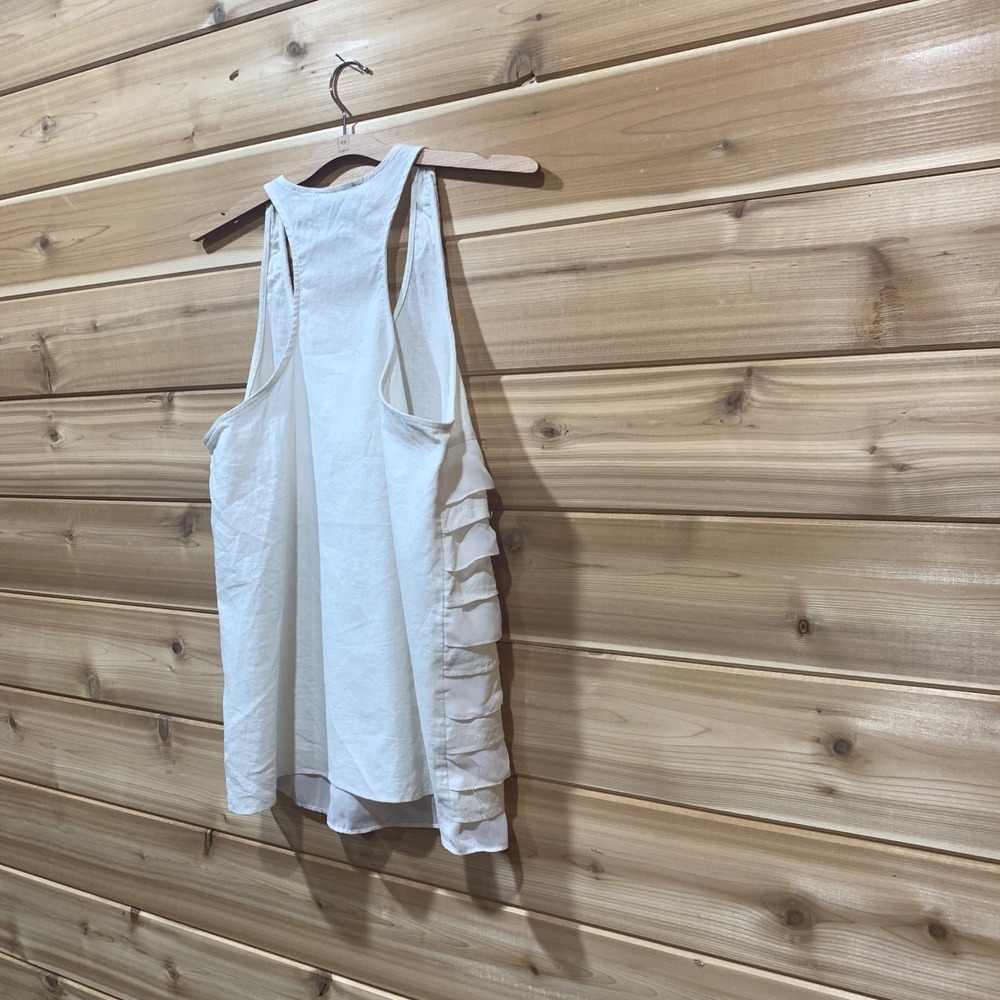 Cynthia Rowley Tiered Ruffle Scoop Neck Tank Top Sleeveless Linen Blend Size S - Picture 4 of 7